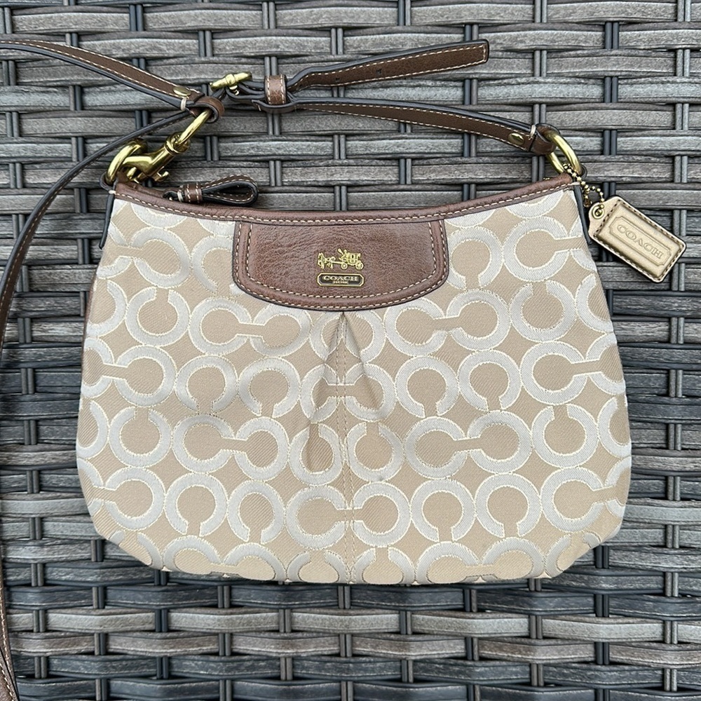 COACH Ashley Khaki & Gold Lurex Optic Art Swingpack Crossbody
